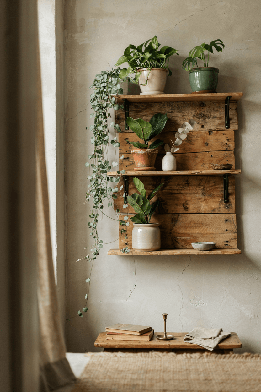 Reclaimed Wood Plant Shelf – home decor idea
