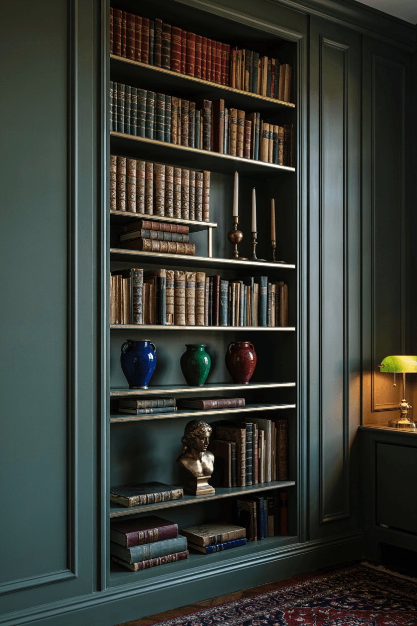 Dark and Moody Bookshelf Styling – home decor idea