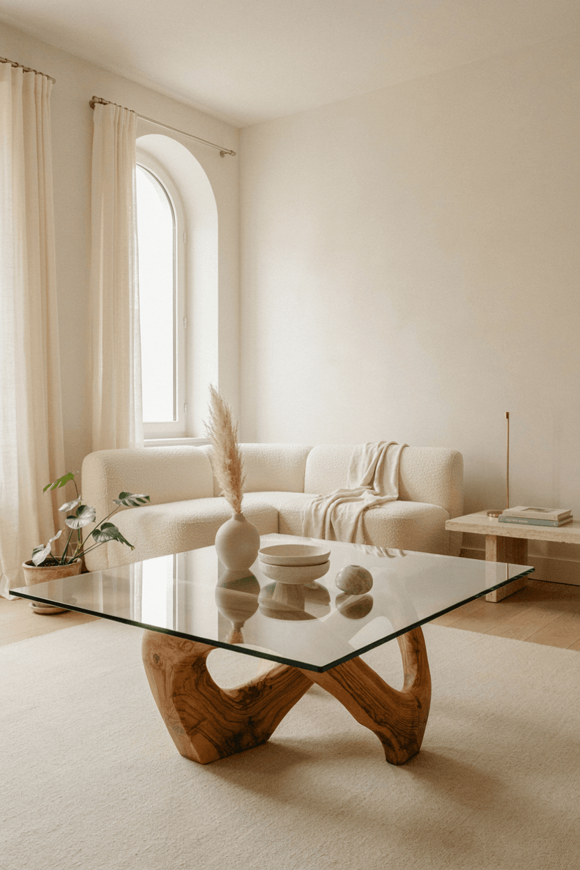 Wood Coffee Table with Glass Top – home decor idea