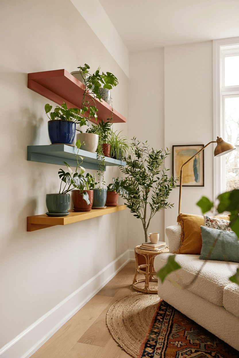 Colorful Painted Plant Shelf – home decor idea