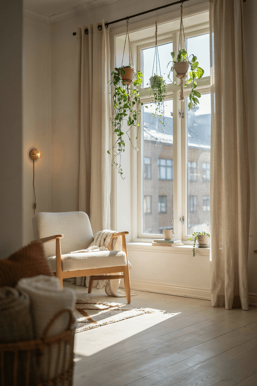 Hanging Plant on Curtain Rod – home decor idea