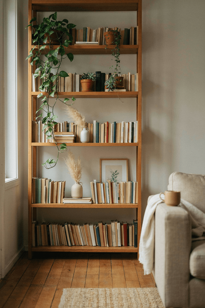 Books Mixed with Plants – home decor idea