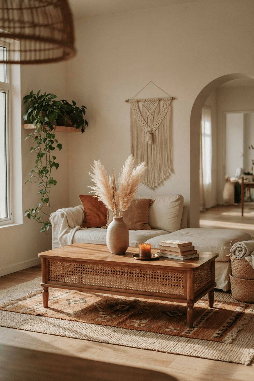 Boho Wood and Rattan Coffee Table – home decor idea