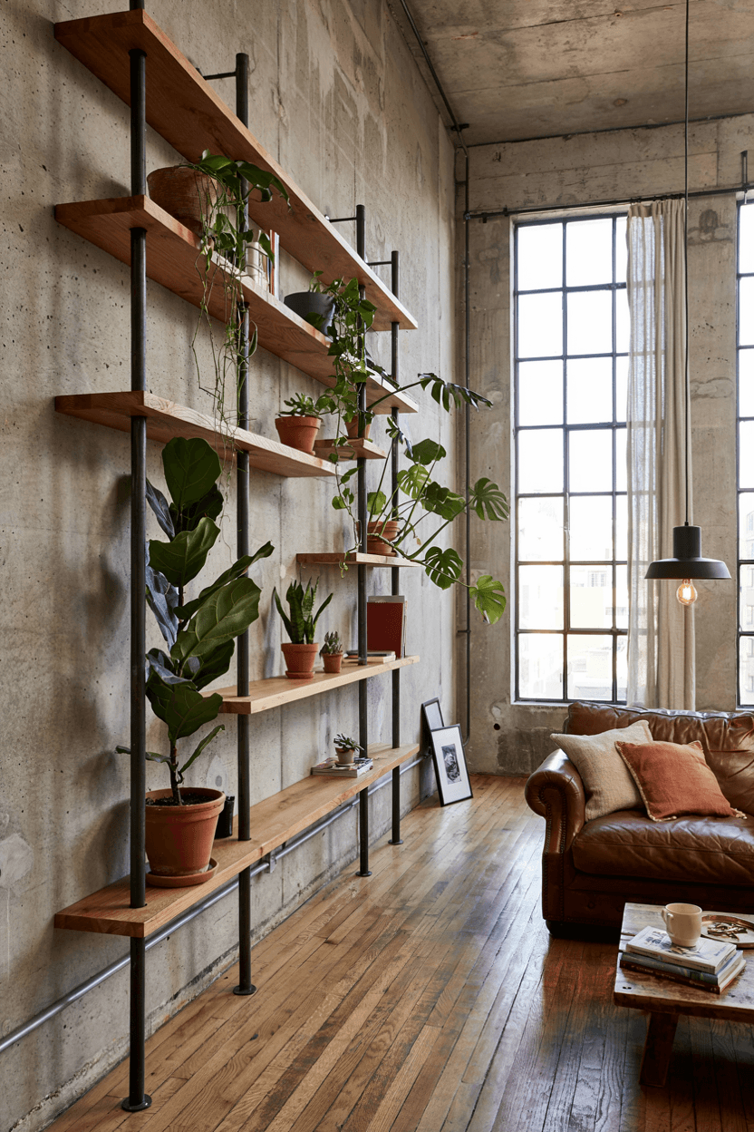 Industrial Pipe Plant Shelf – home decor idea