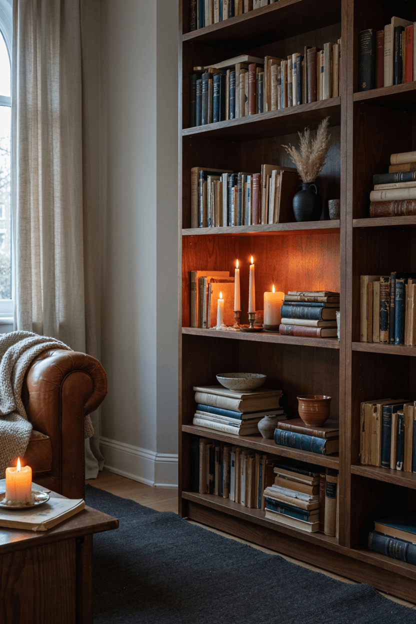 Bookshelf with Candles – home decor idea