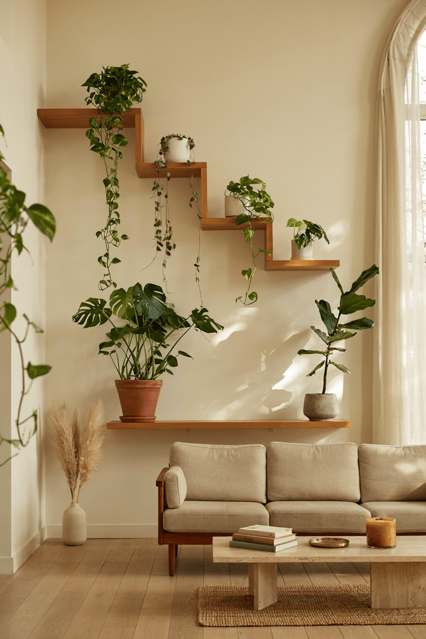 Rope and Wood Plant Shelf – home decor idea