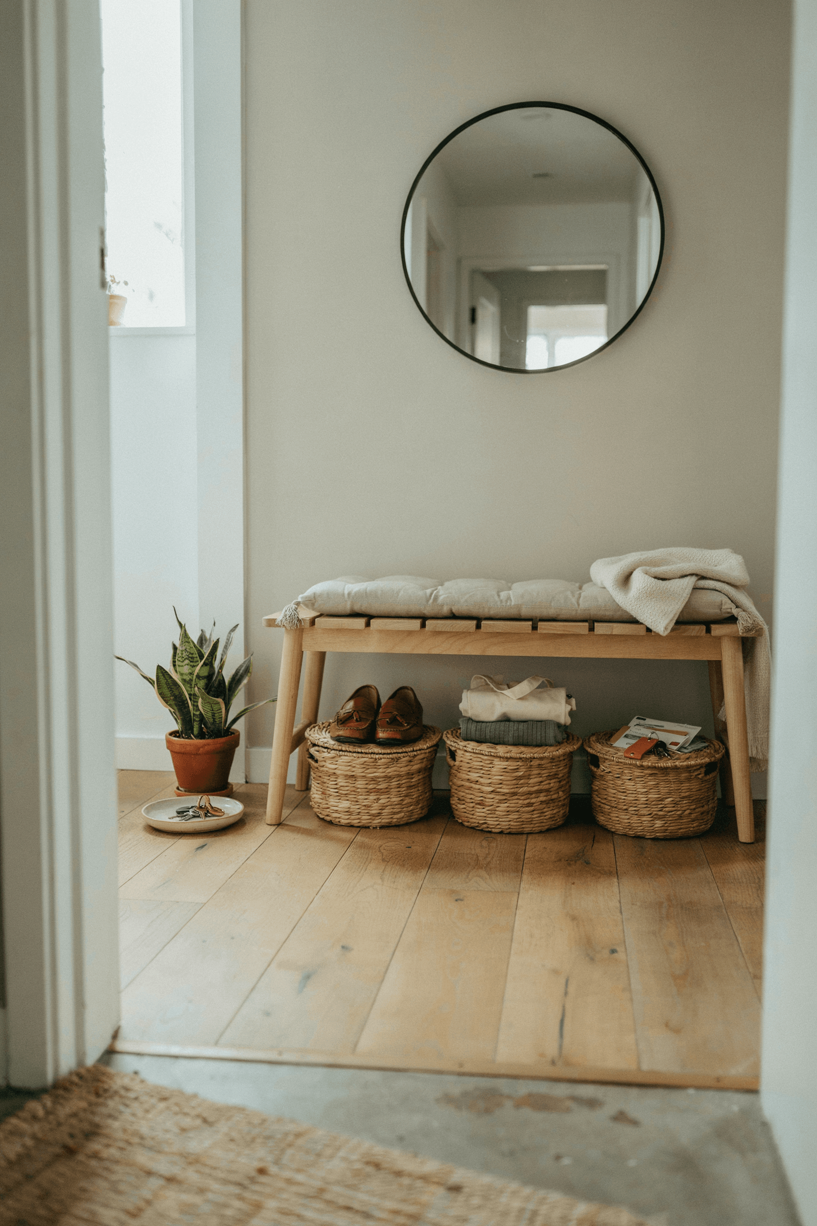 Entryway Bench with Basket Storage – home decor idea