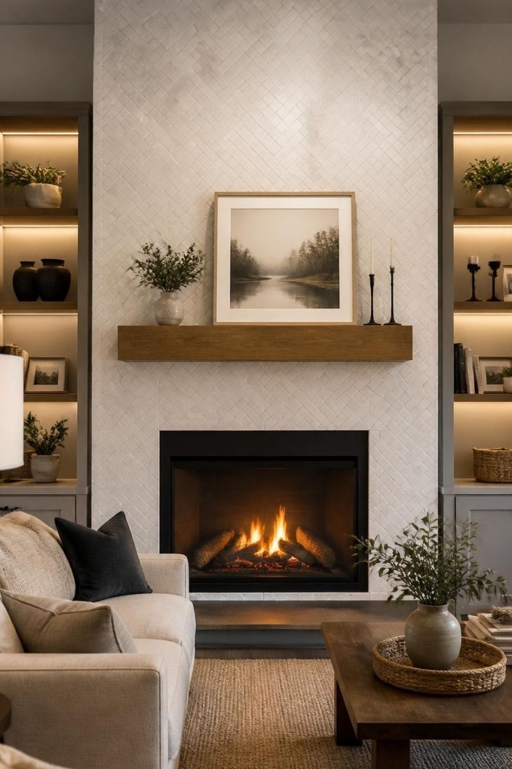 Herringbone Fireplace Wall – home decor idea