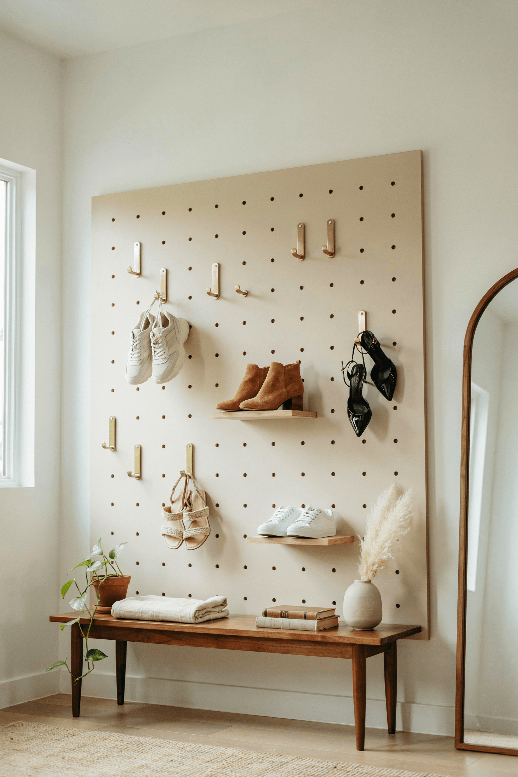 Pegboard Shoe Wall – home decor idea