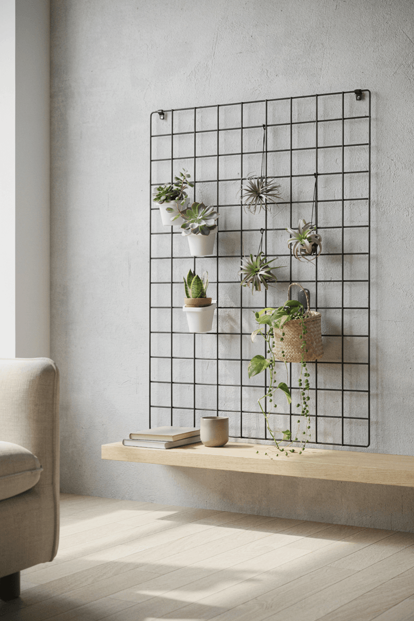 Wall Grid Plant Display – home decor idea