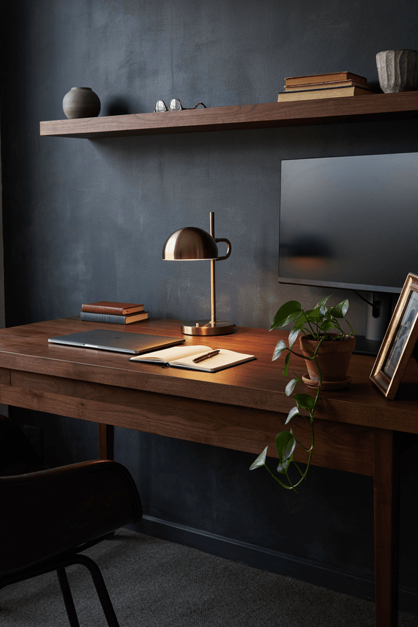 Dark Moody Desk Setup – home decor idea