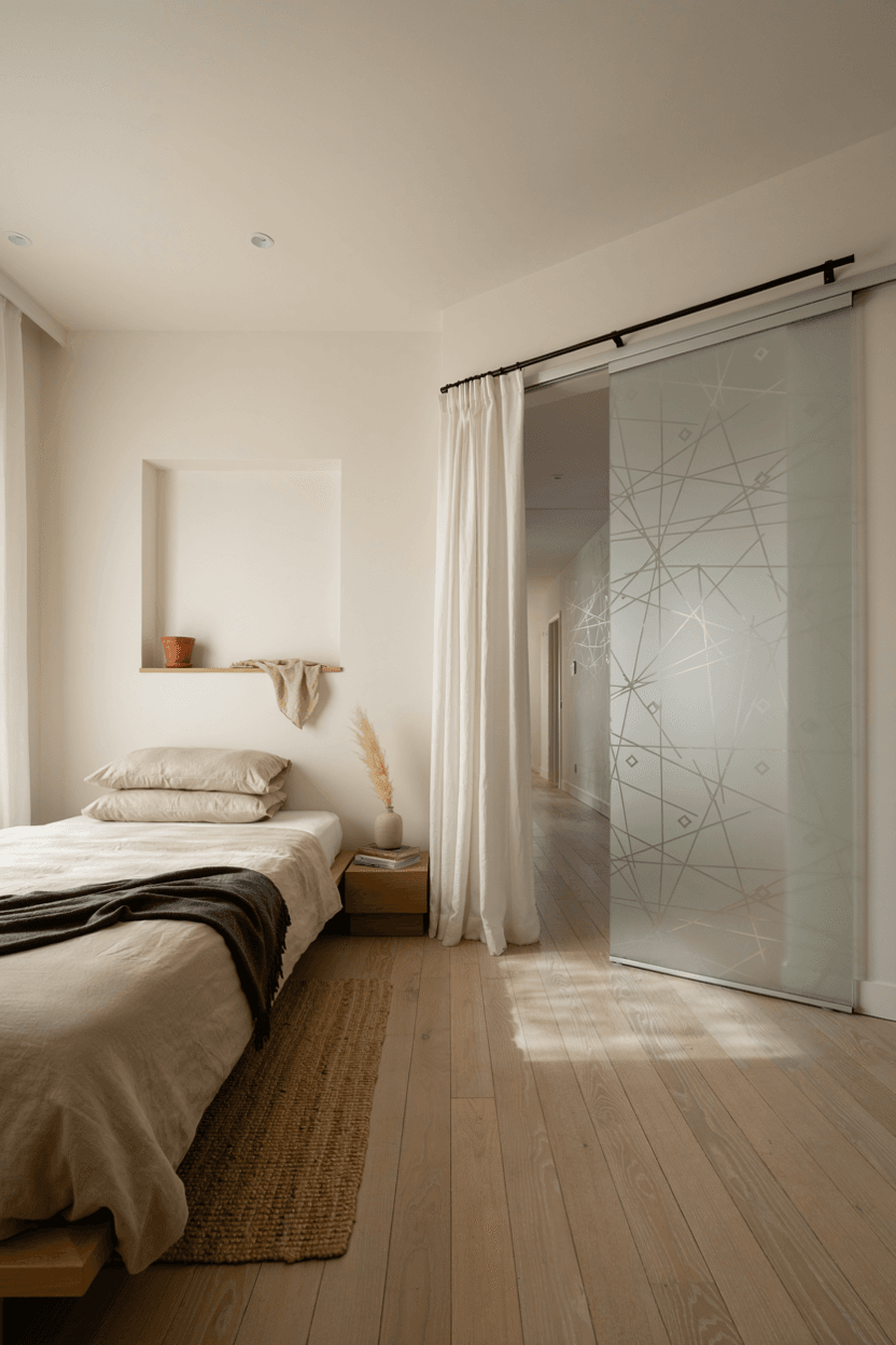 Frosted Glass Sliding Door with Patterns – home decor idea