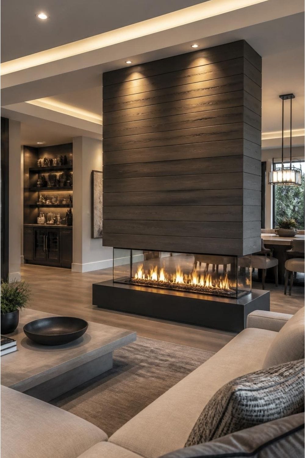 Double-Sided Fireplace Wall – home decor idea