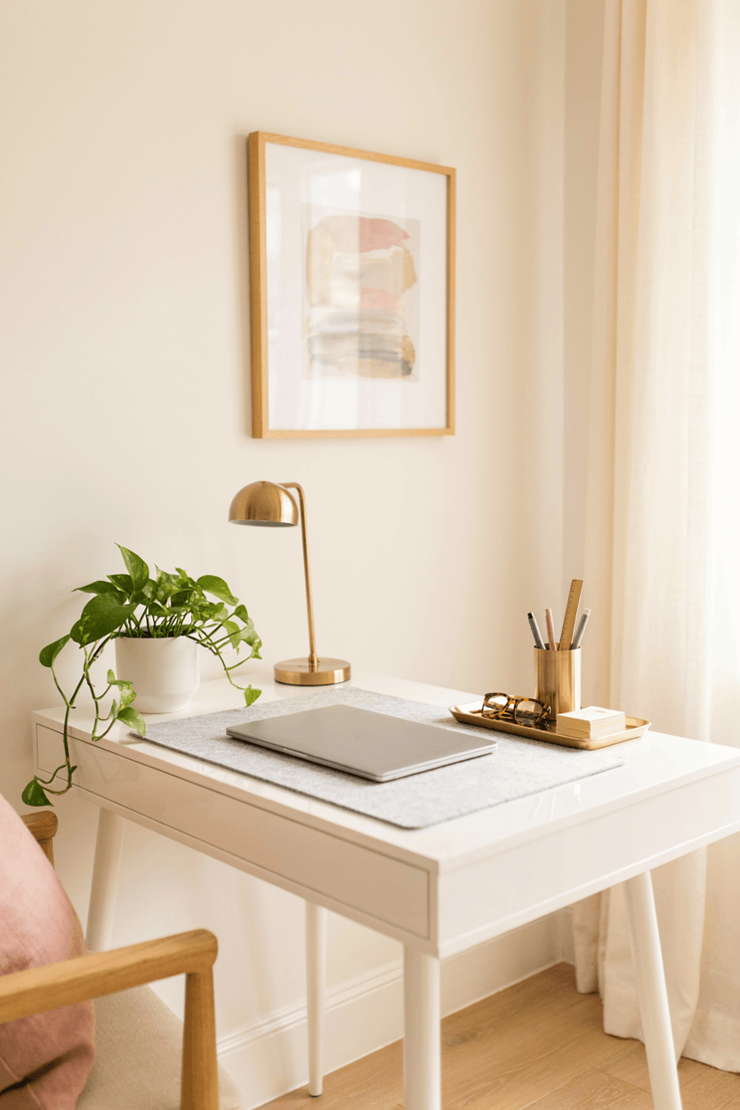 White and Gold Desk Setup – home decor idea