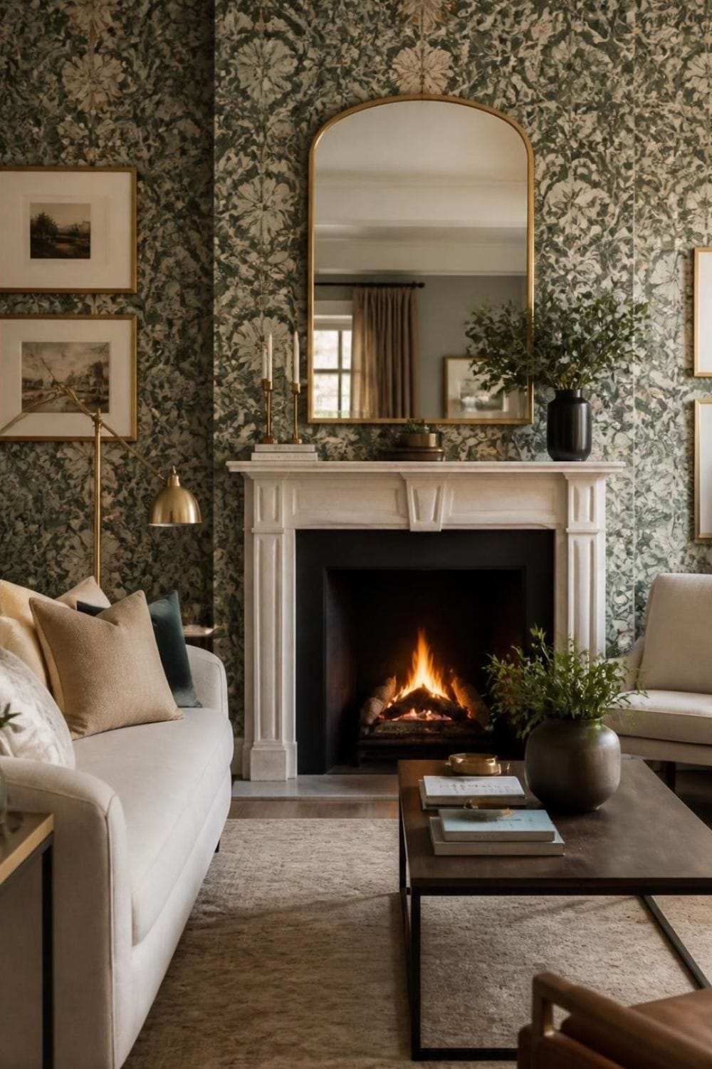 Fireplace Wall with Wallpaper – home decor idea