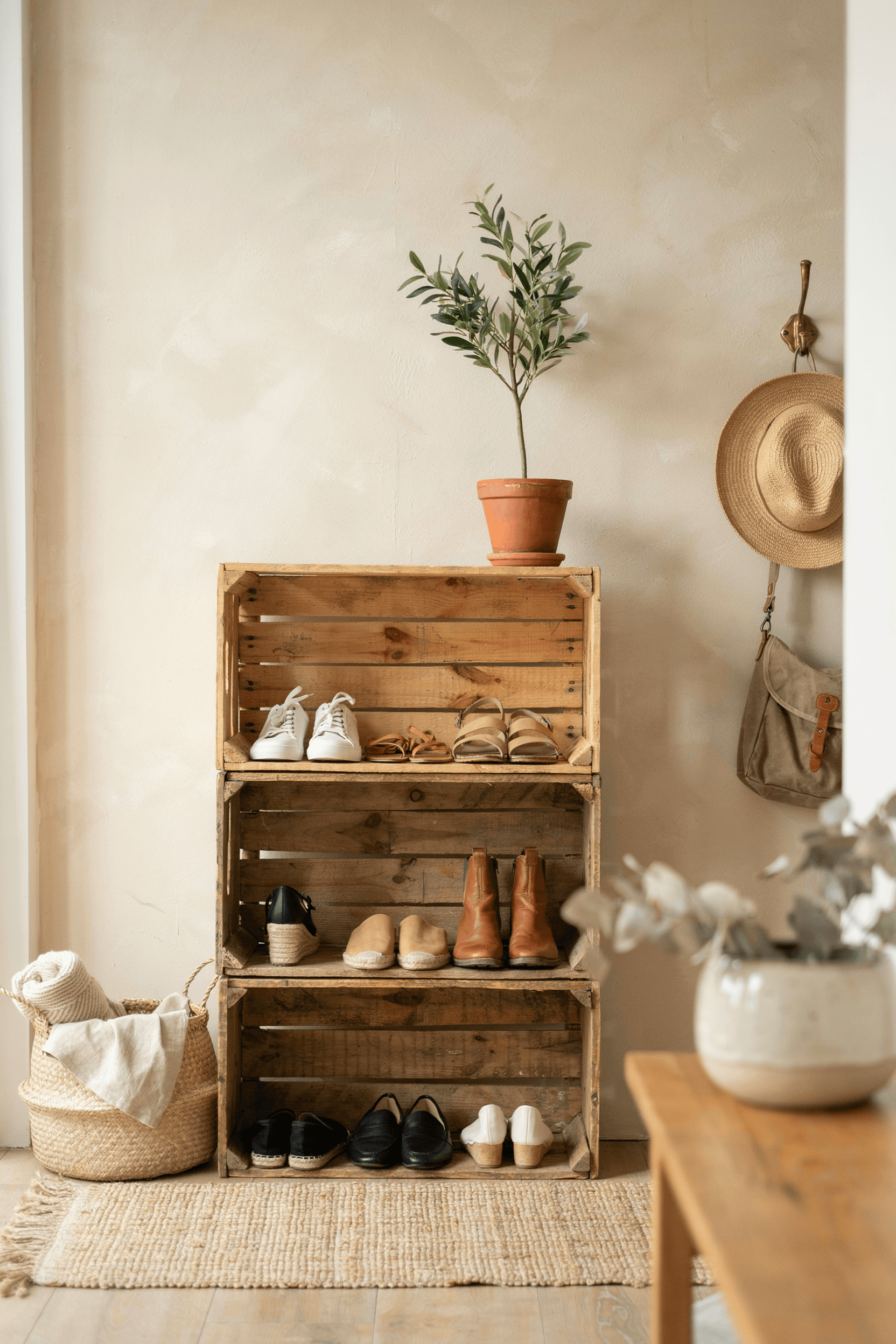 Wooden Crate Shoe Storage – home decor idea