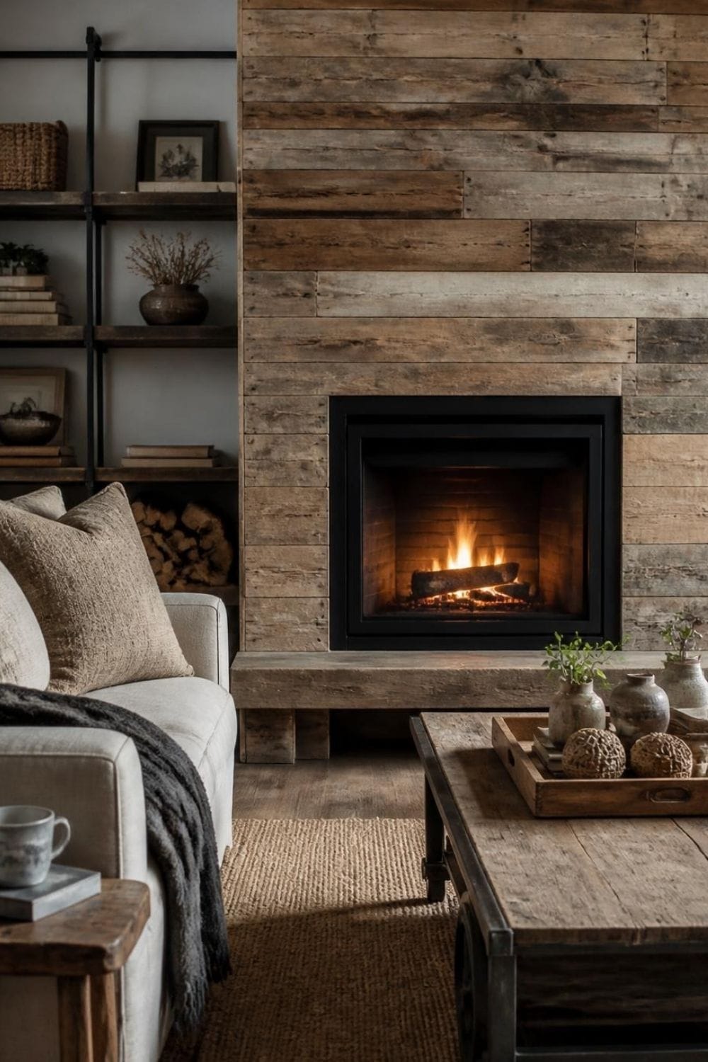 Fireplace Wall with Reclaimed Wood – home decor idea