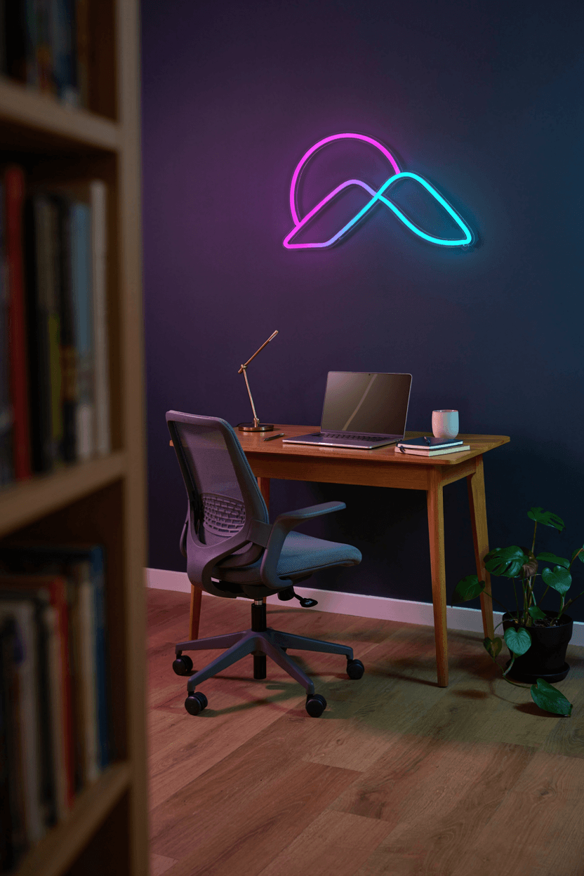 Home Office with Neon Sign – home decor idea