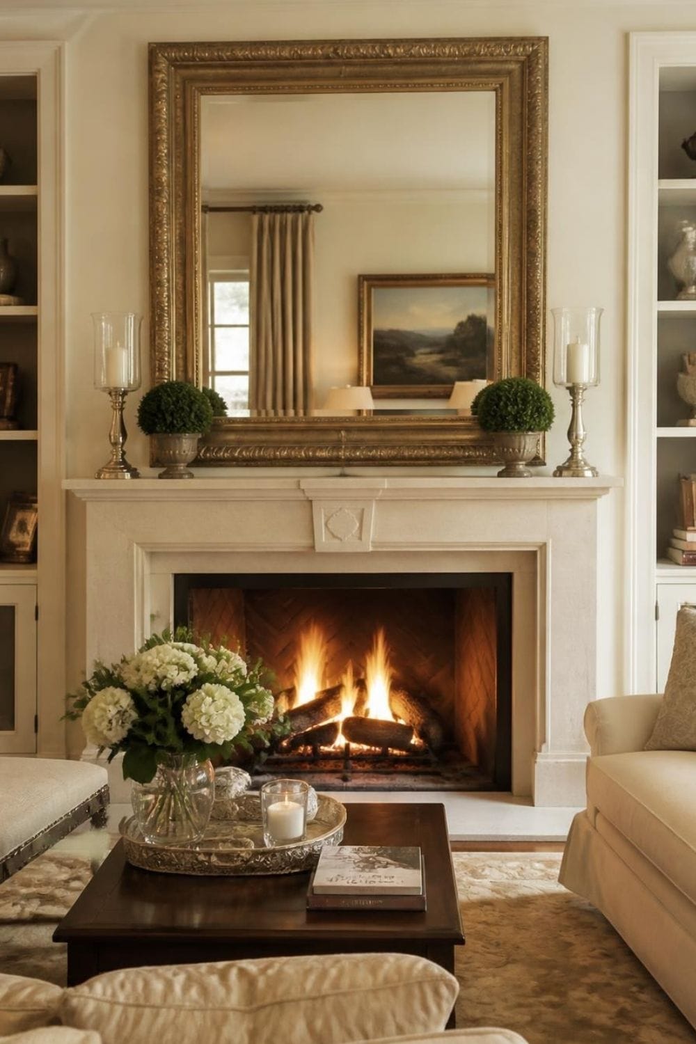 Fireplace Wall with Mirror Above – home decor idea