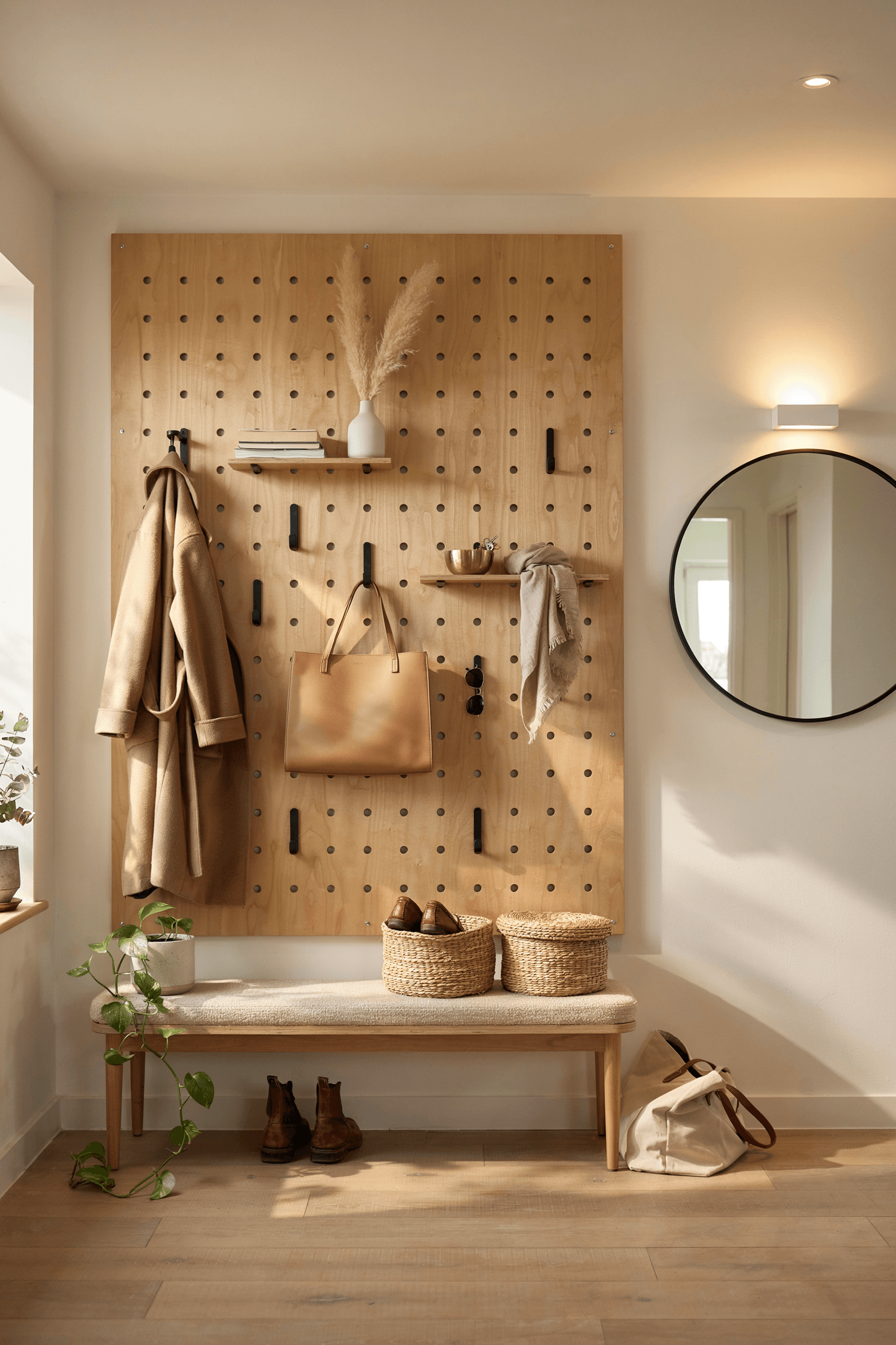 Foyer with Pegboard Organizer – home decor idea