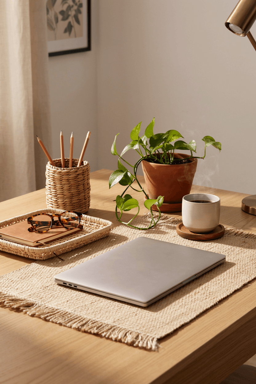 Desk with Woven Accessories – home decor idea