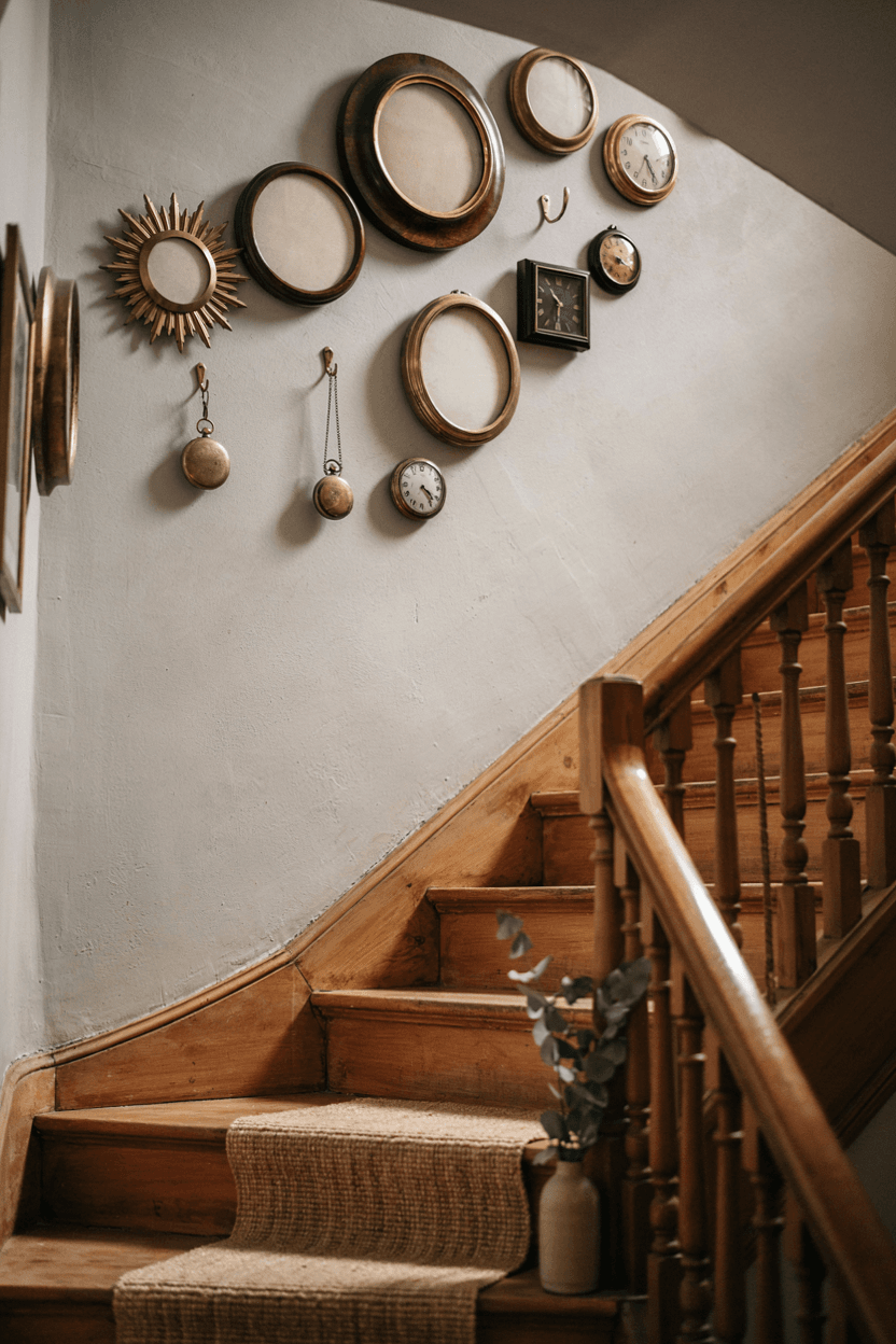 Staircase Wall with Clock Display – home decor idea