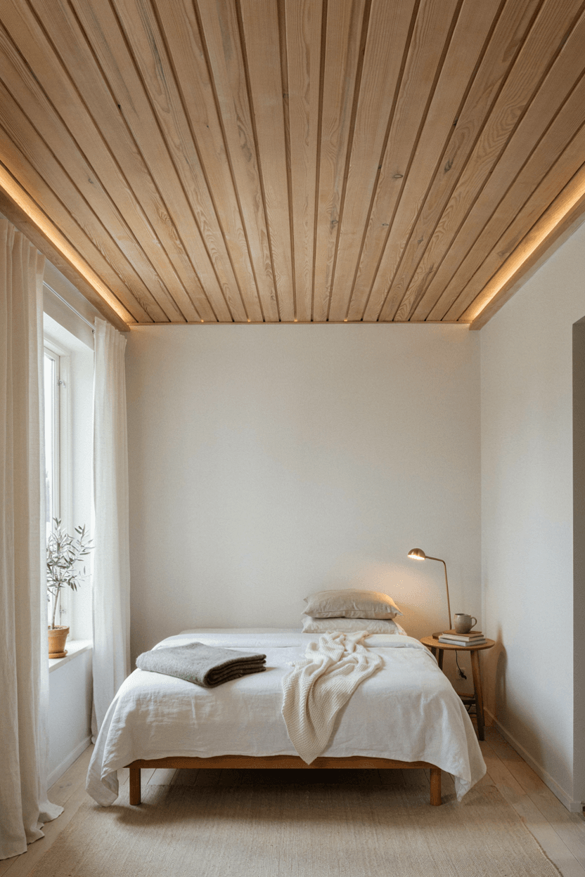 Wooden Panel Bedroom Ceiling – home decor idea