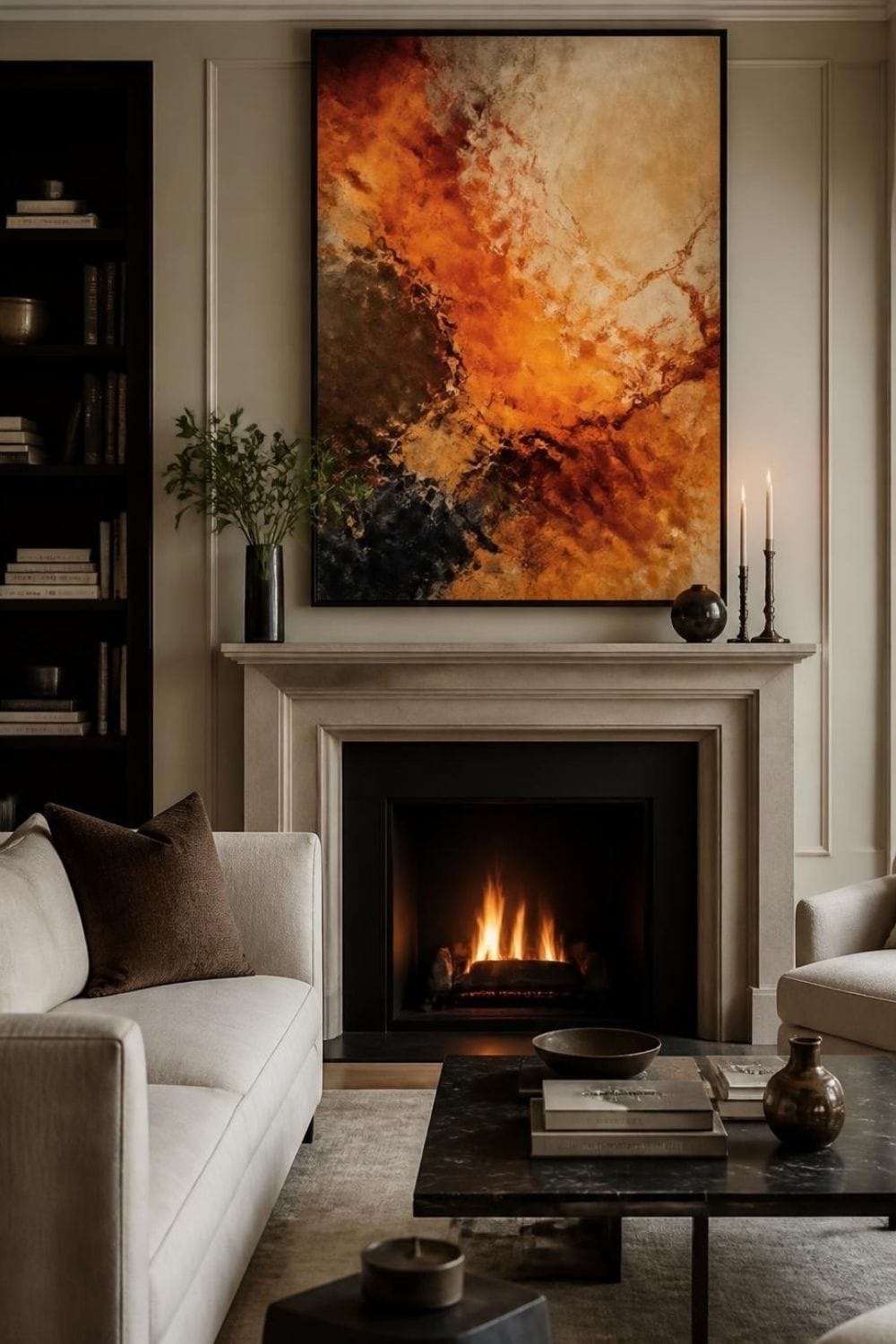 Fireplace Wall with Artwork – home decor idea