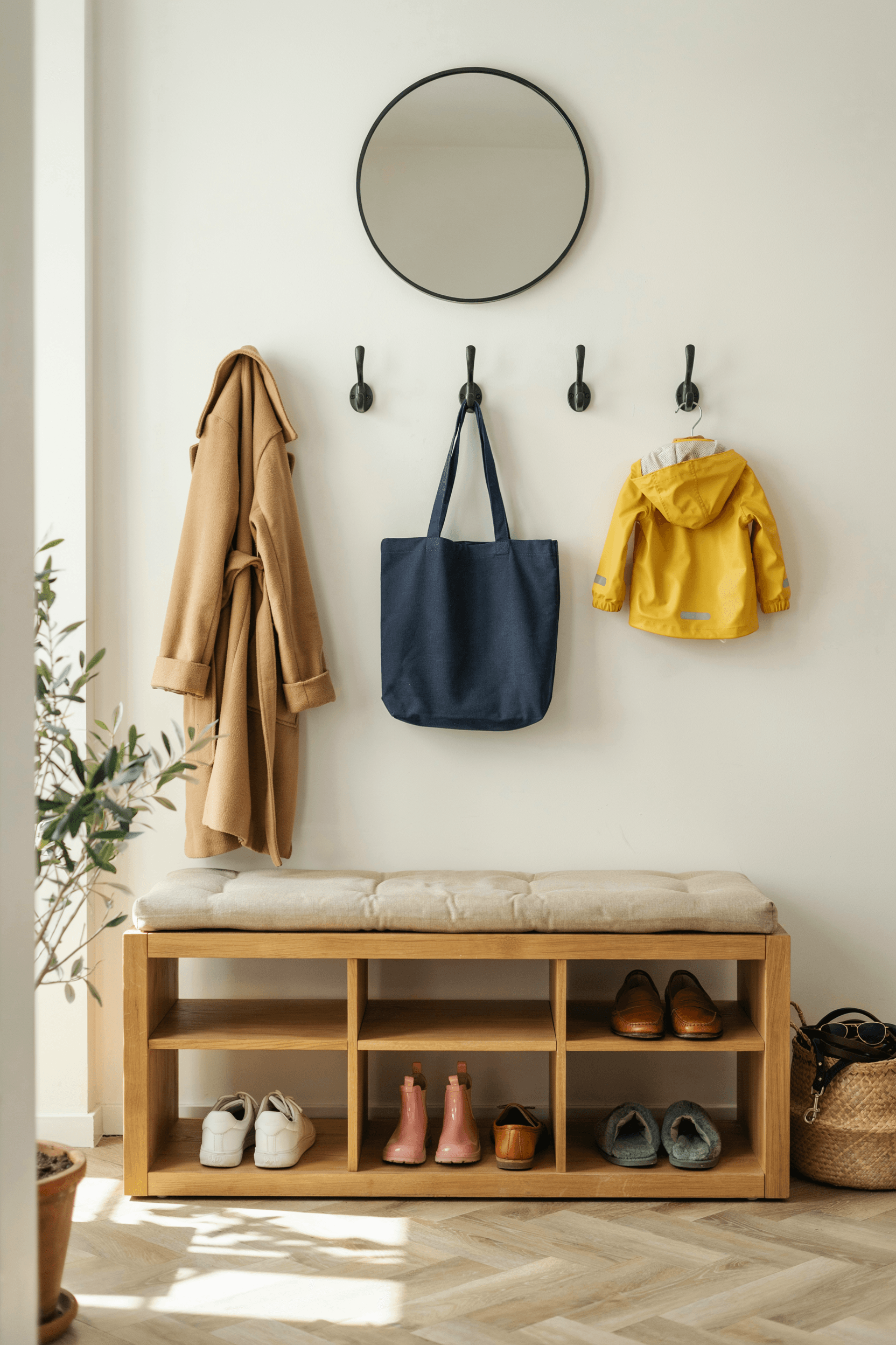 Entryway Bench with Shoe Cubes – home decor idea