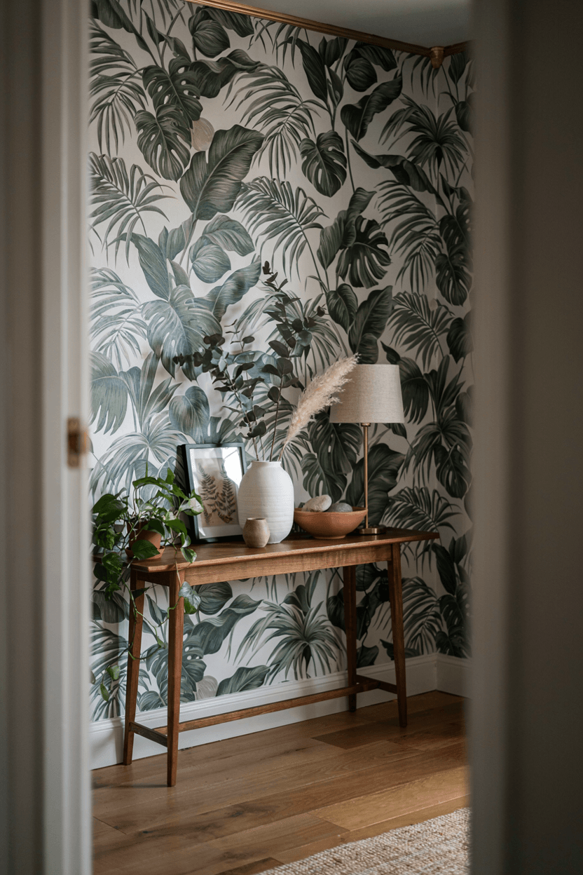 Console Table with Wallpaper Backdrop – home decor idea