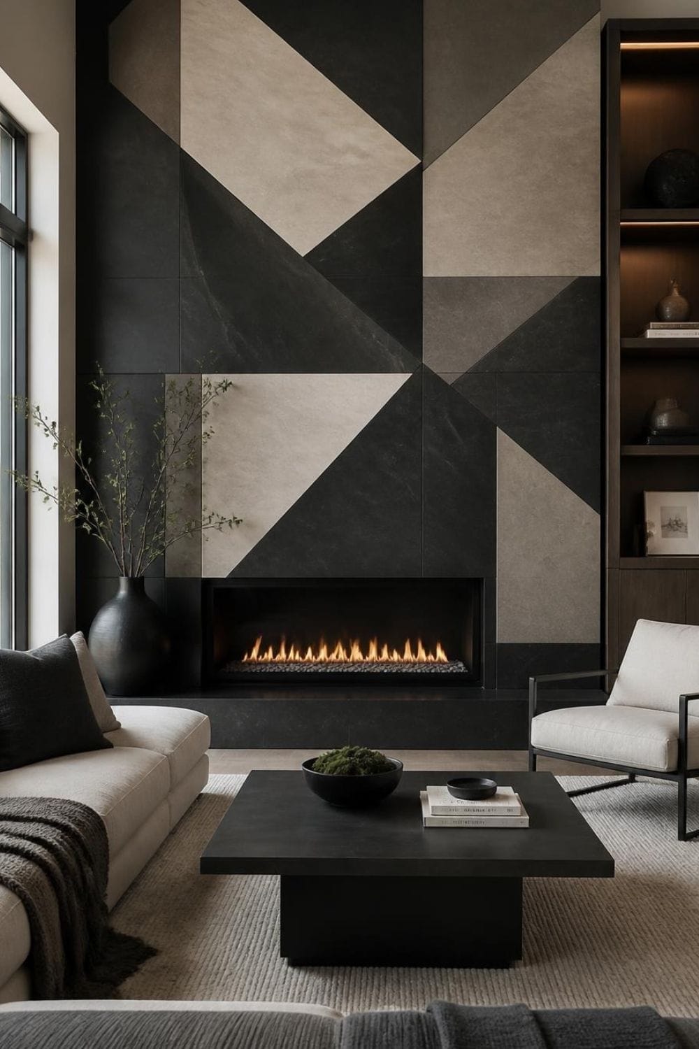 Fireplace Wall with Geometric Pattern – home decor idea