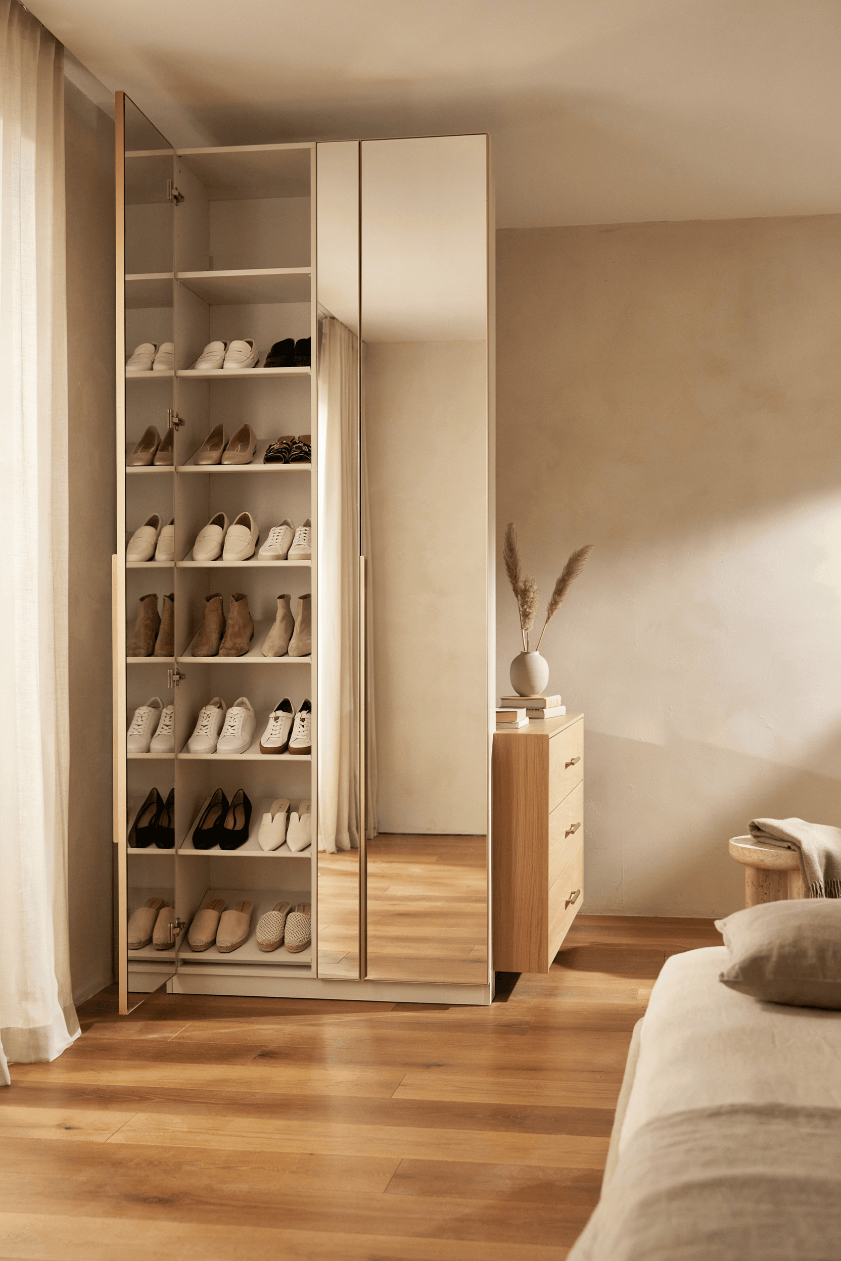 Shoe Storage Closet with Mirror – home decor idea