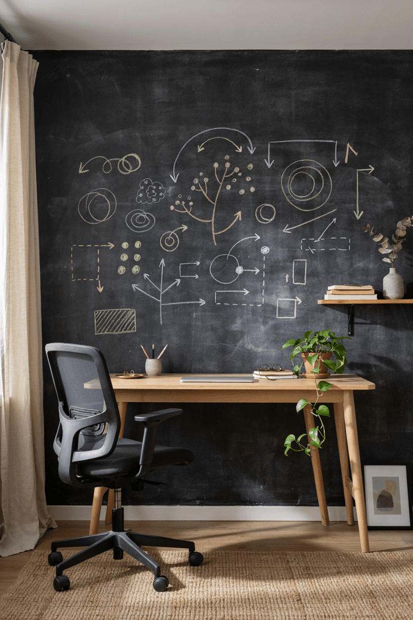 Home Office with Chalkboard or Whiteboard Wall – home decor idea