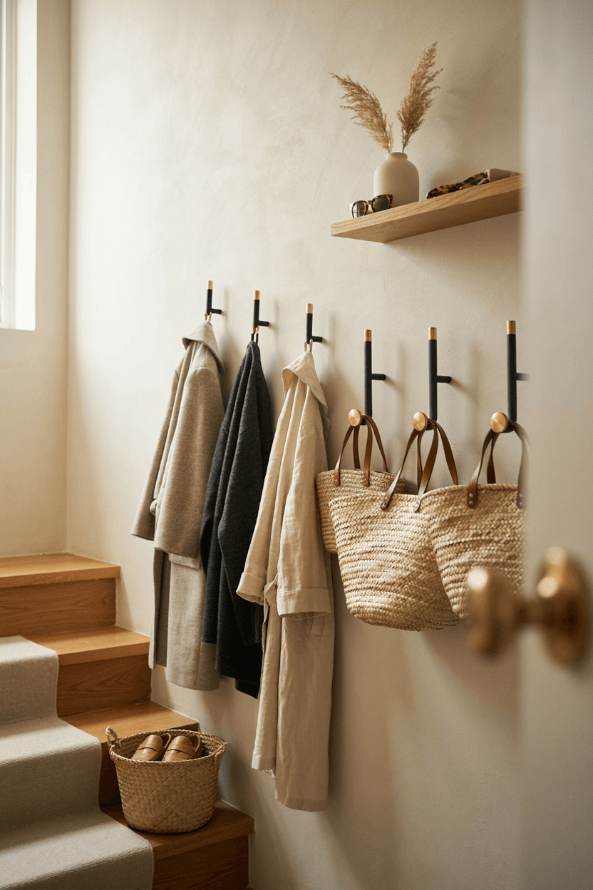Staircase Wall with Hooks – home decor idea