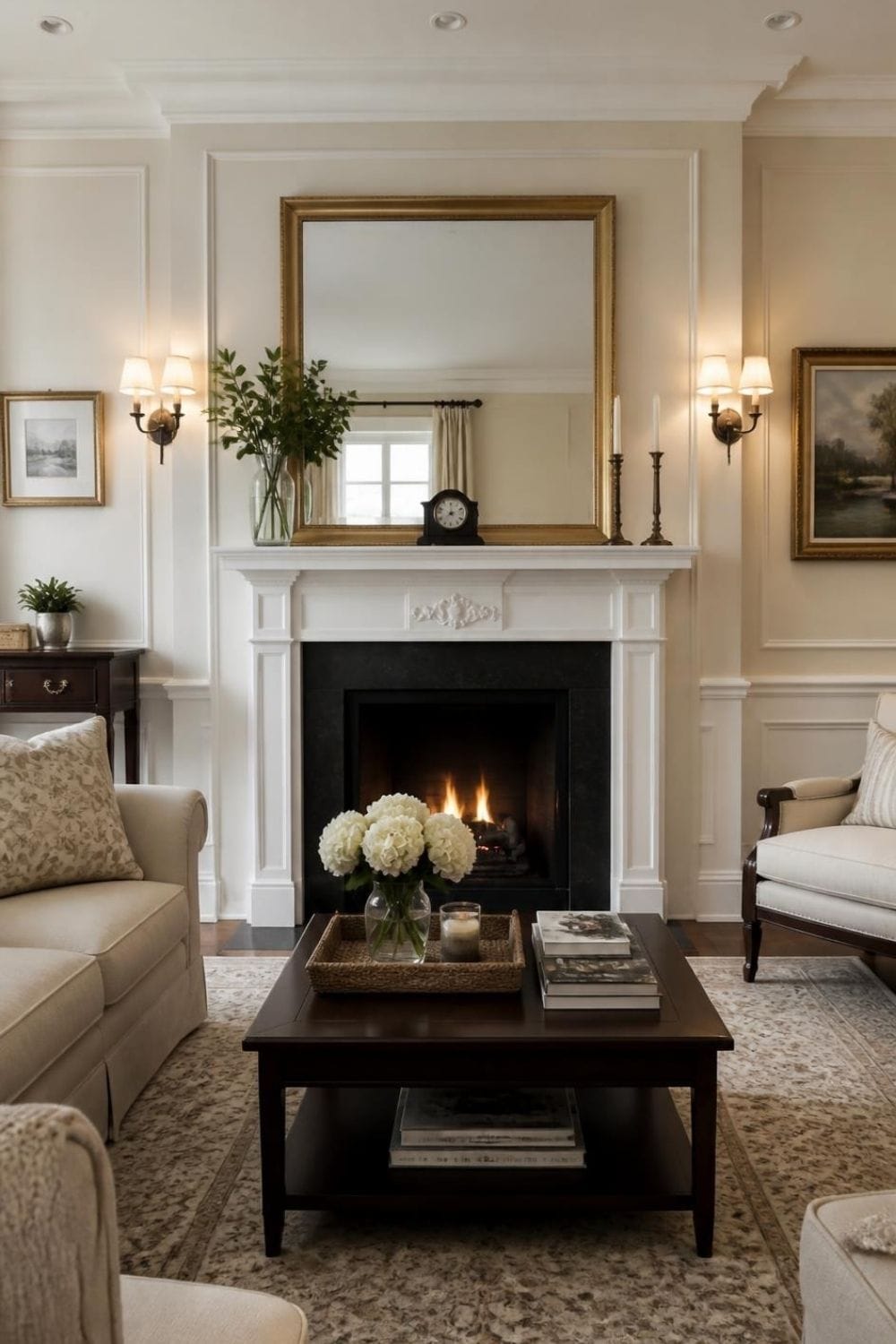 Fireplace Wall with Wainscoting – home decor idea