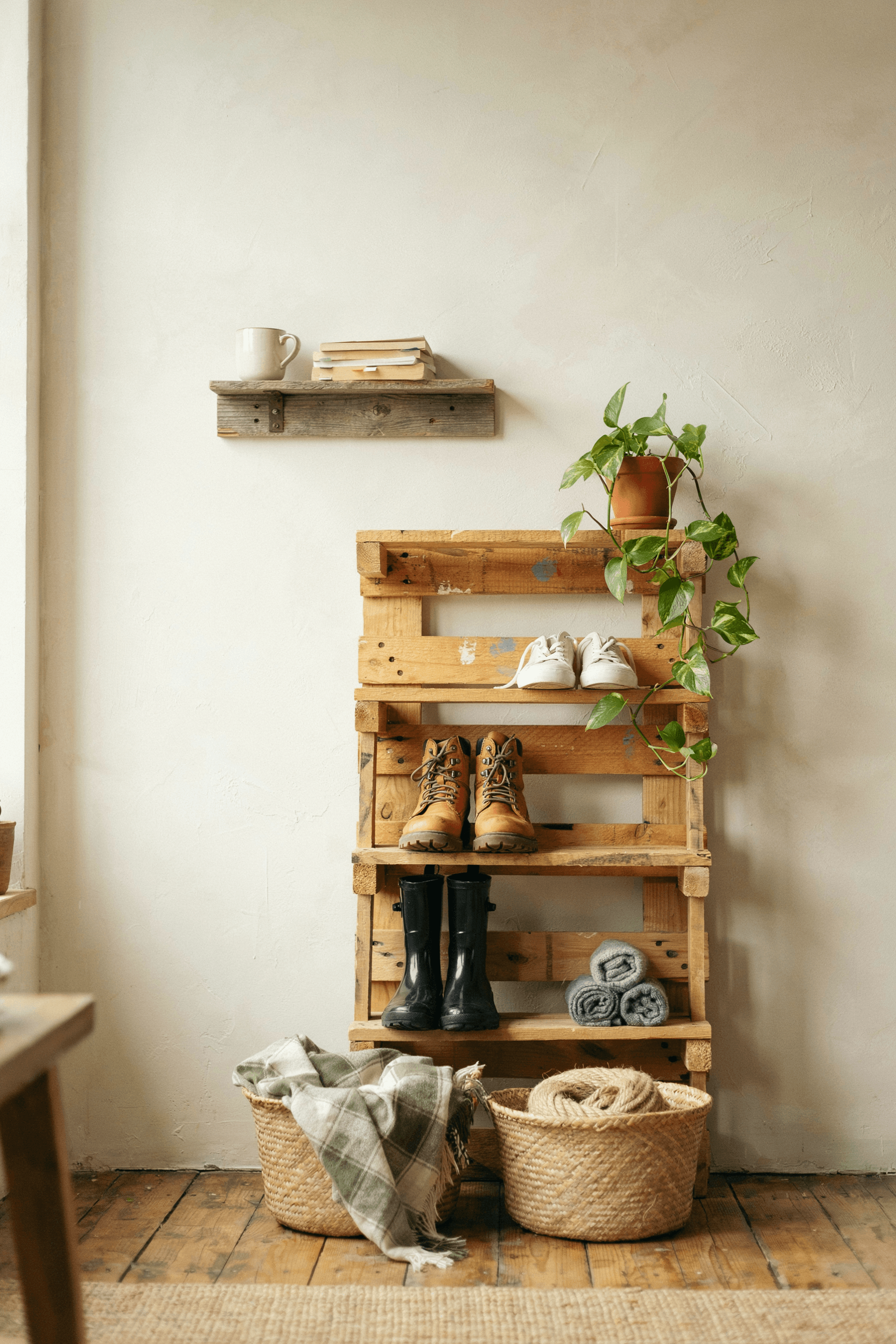 Repurposed Pallet Shoe Rack – home decor idea
