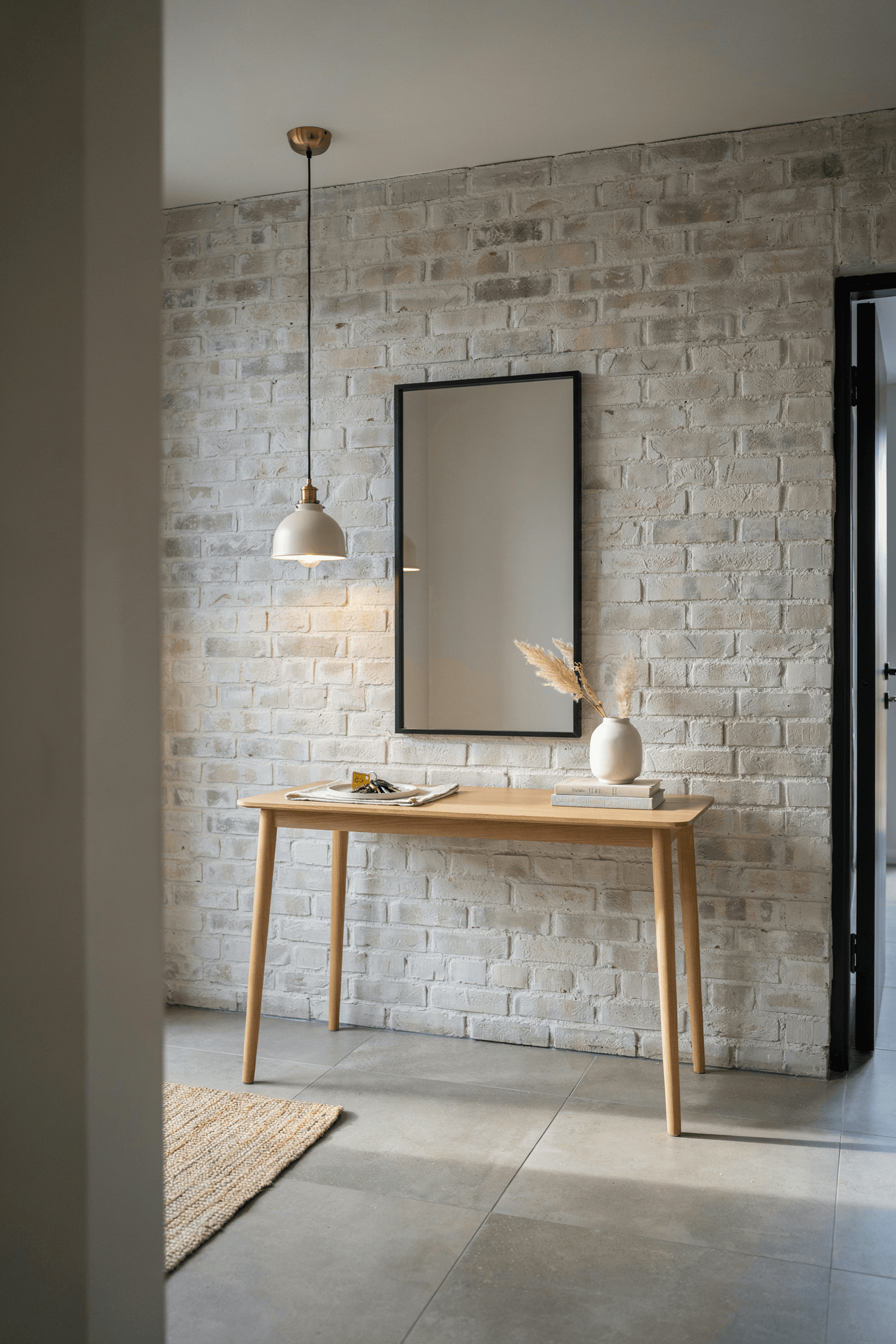 Foyer with Faux Brick Wallpaper – home decor idea