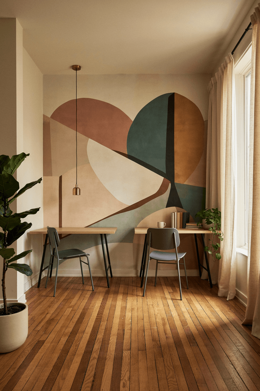 Modern Office with Mural Wall – home decor idea