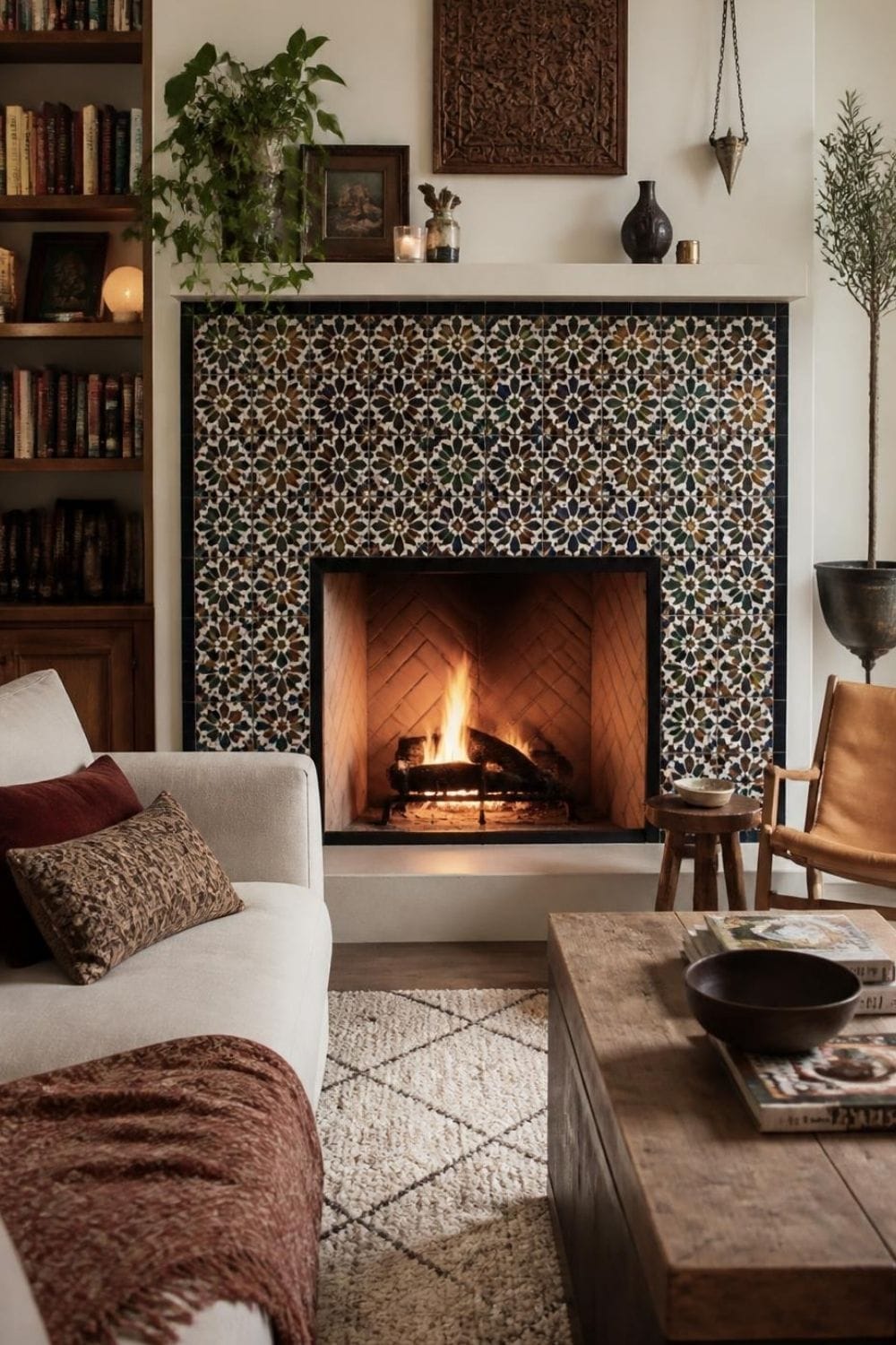 Fireplace Wall with Moroccan Tiles – home decor idea