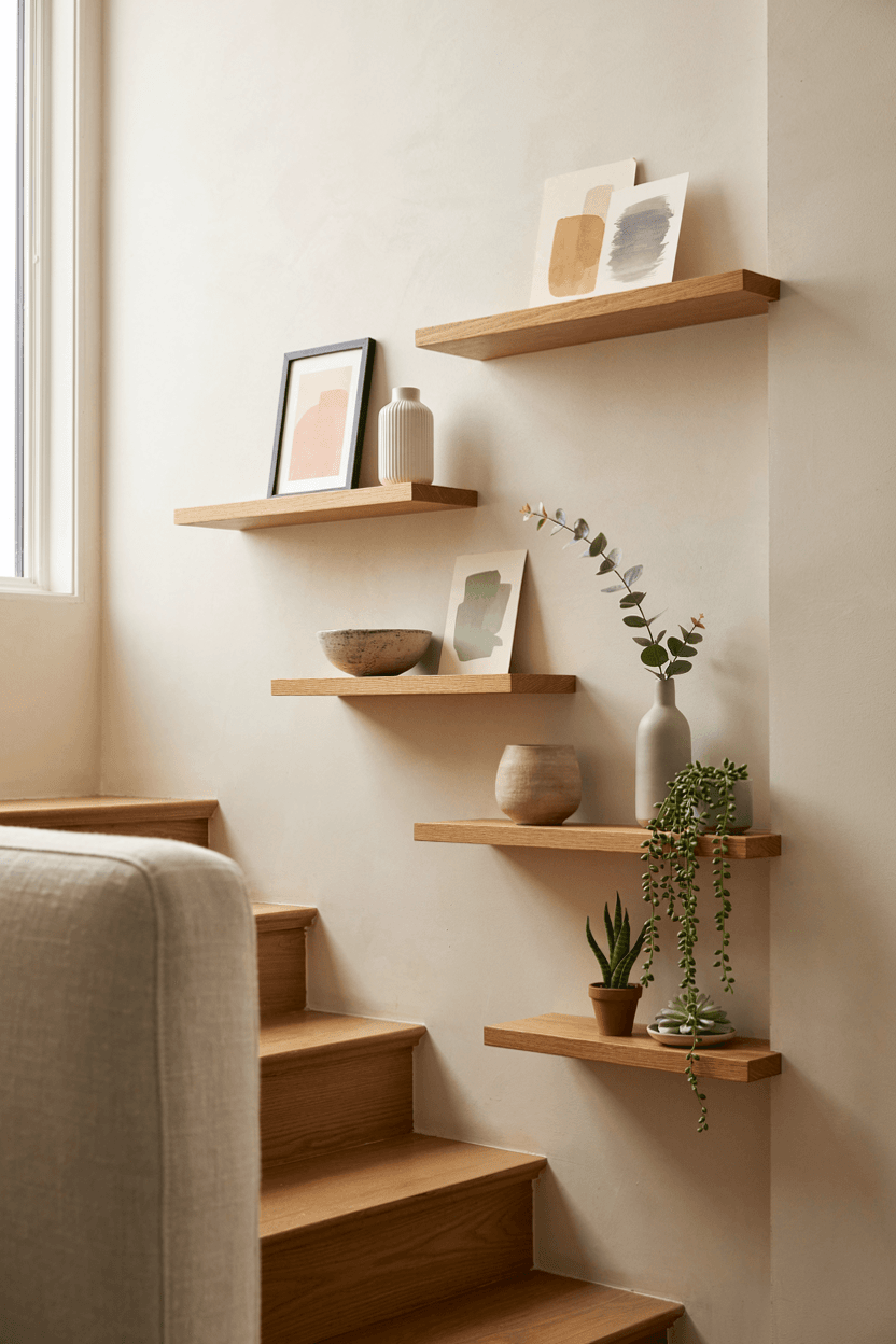 Staircase Wall with Ledge Shelves – home decor idea