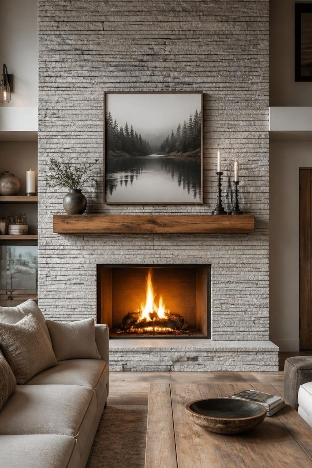 Fireplace Wall with Ledger Stone – home decor idea