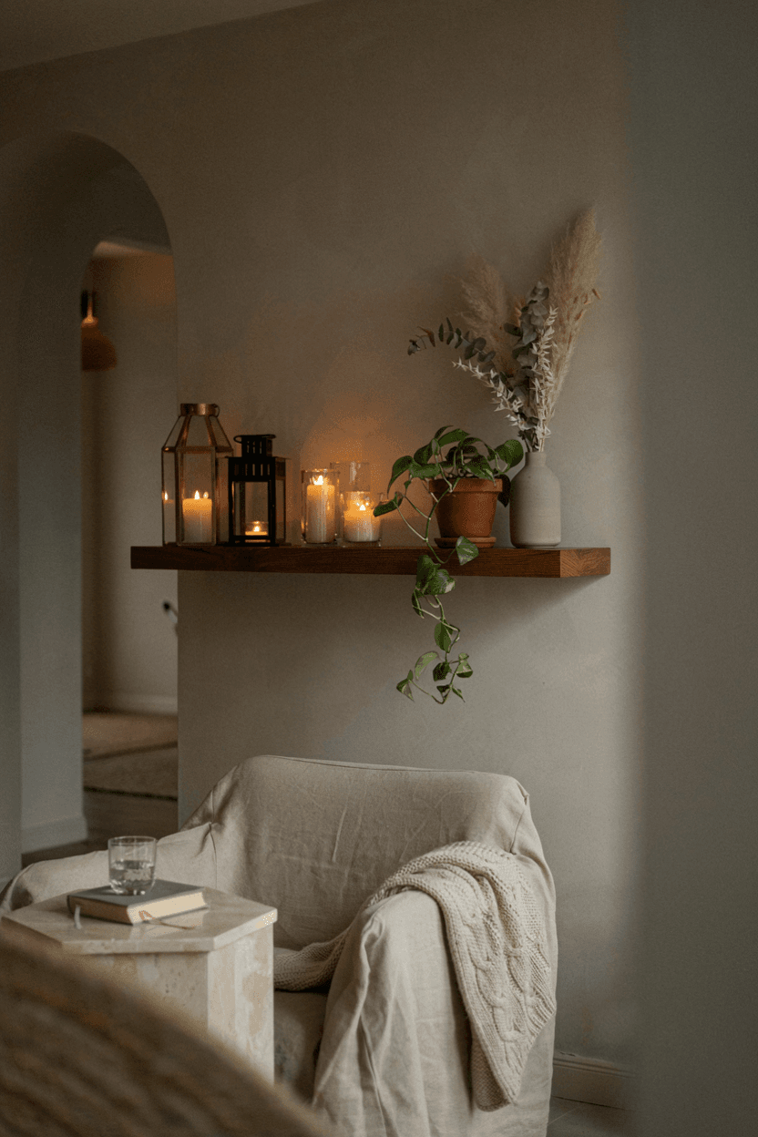 Shelf with Lanterns and Candles – home decor idea