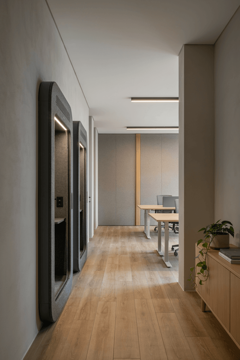 Modern Office with Phone Booths – home decor idea