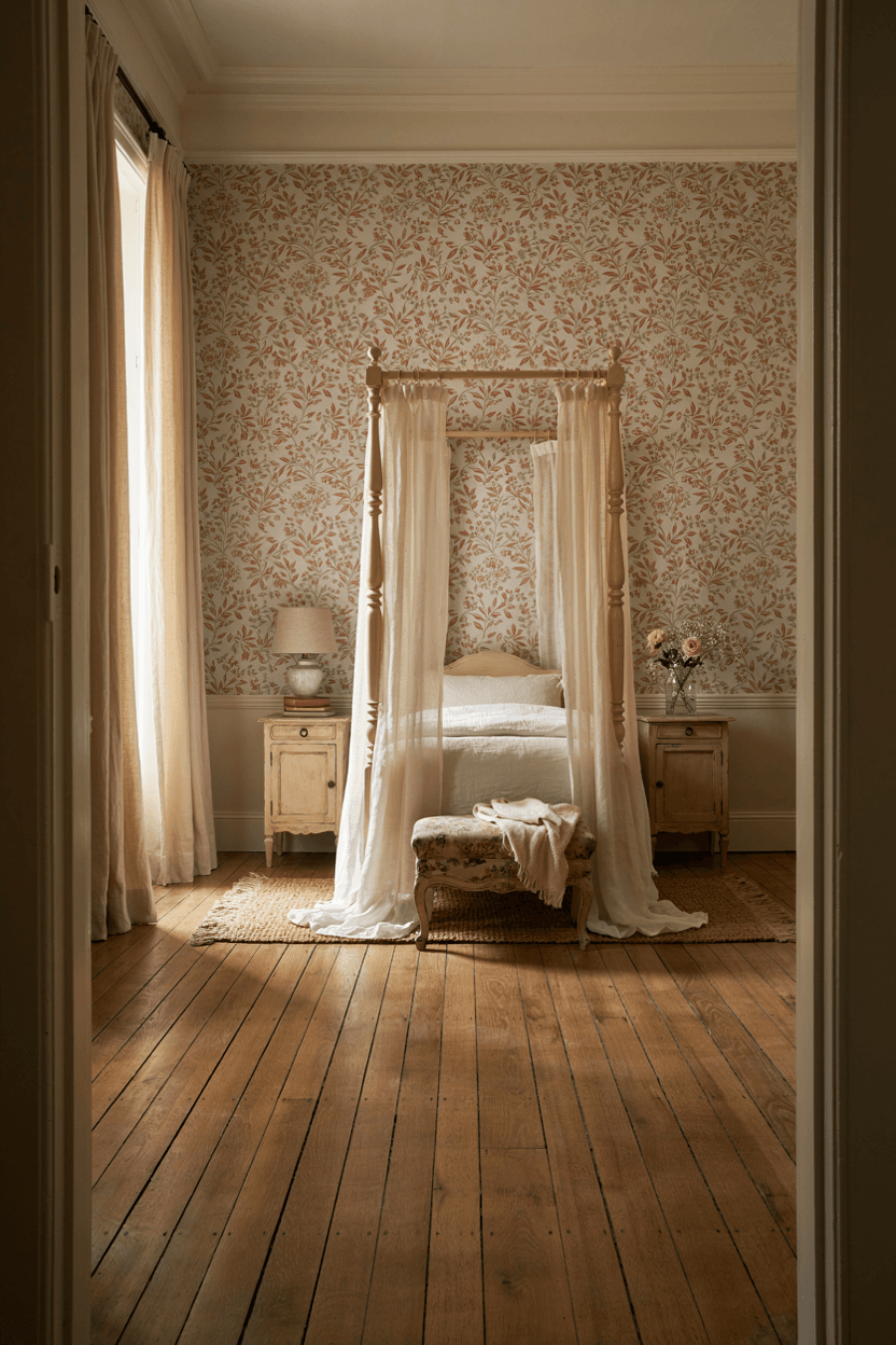 Canopy Bed with Linen Curtains – home decor idea