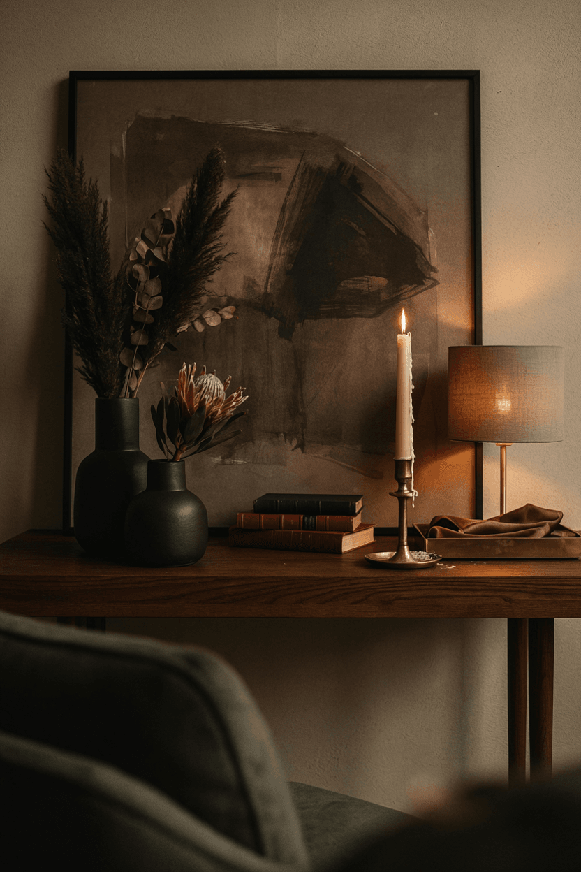 Dark and Moody Console Styling – home decor idea