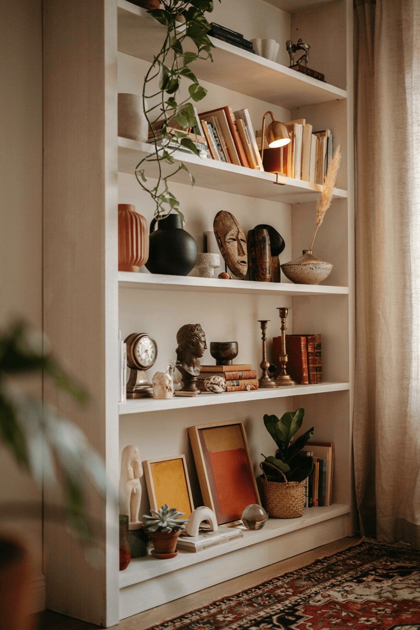 Eclectic Mixed Shelf Display – home decor idea