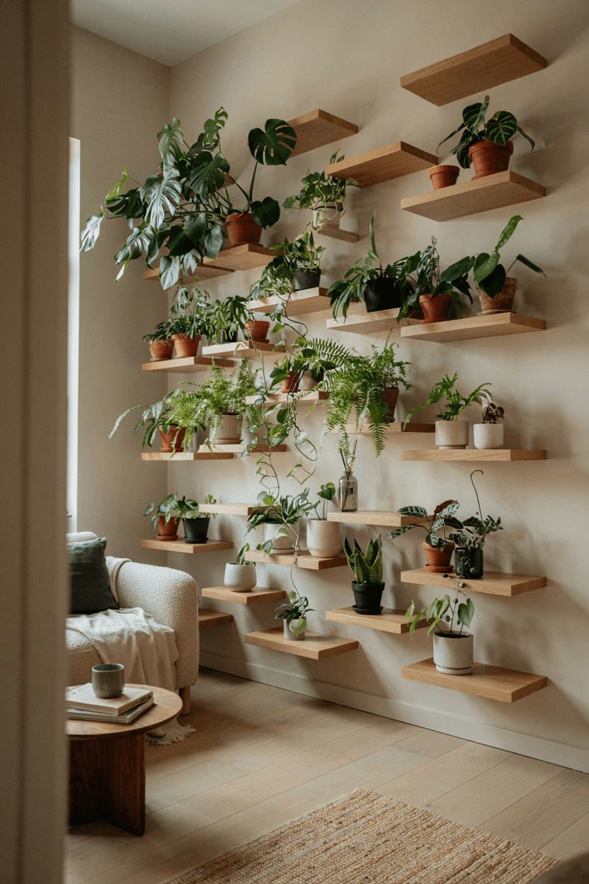 Multi-Level Plant Shelf Wall – home decor idea