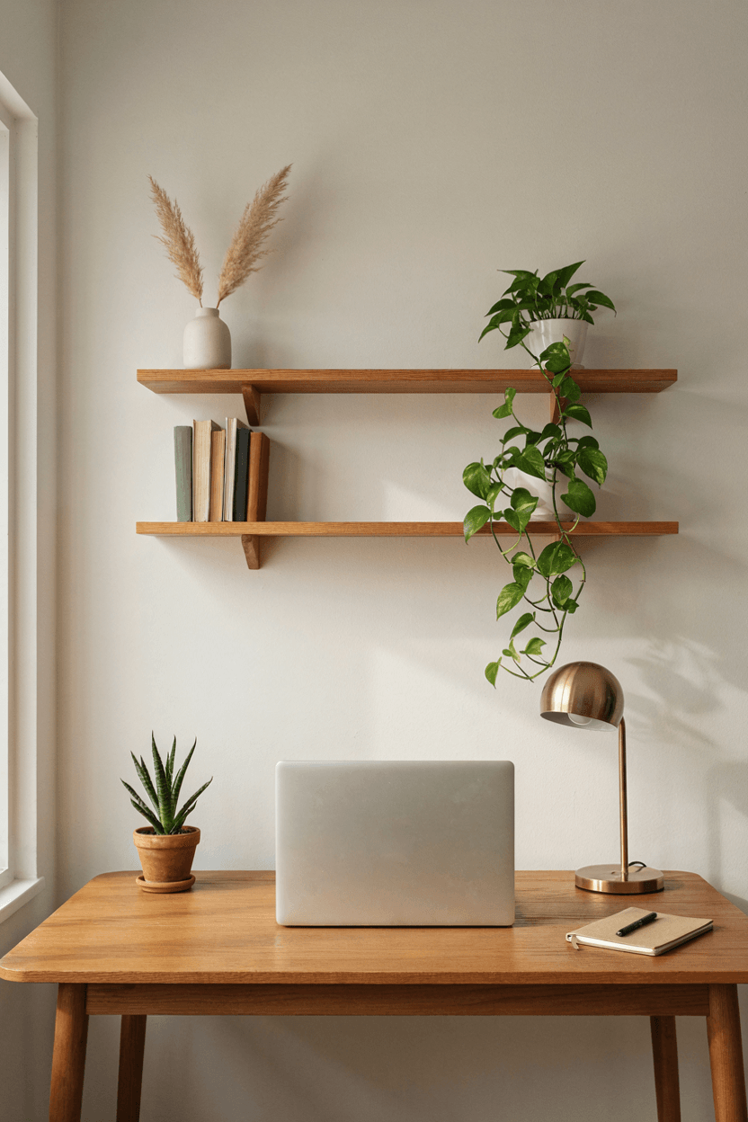Desk with Floating Shelves Above – home decor idea