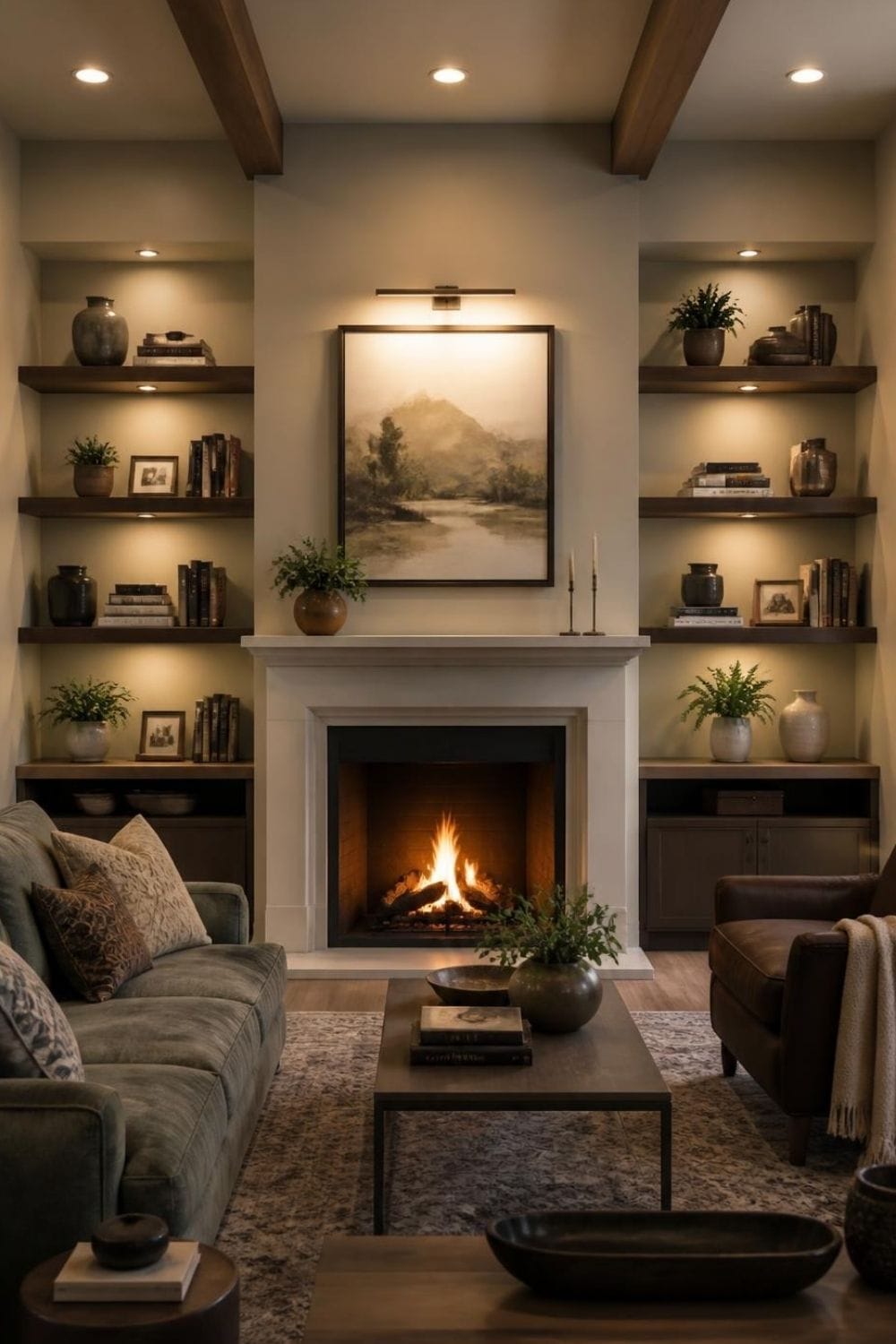 Fireplace Wall with Floating Shelves – home decor idea