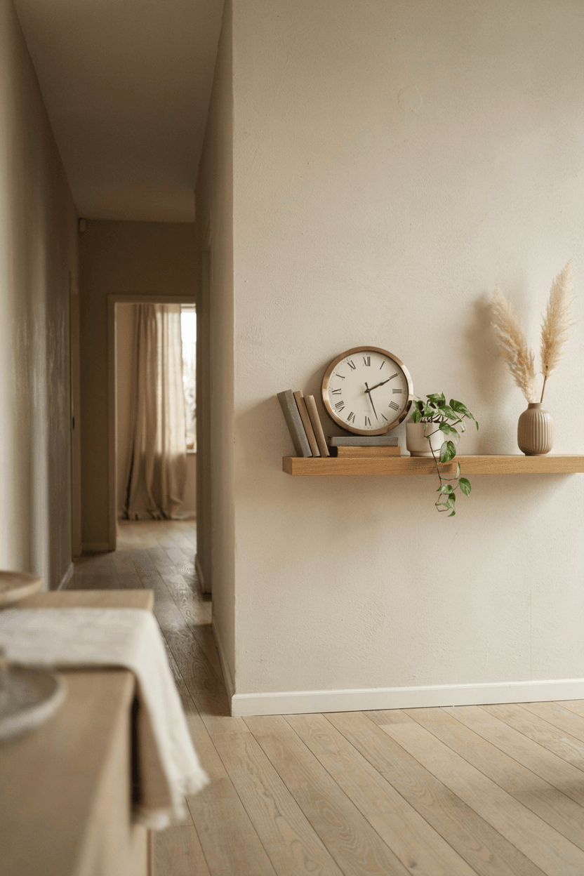 Shelf with Clock and Greenery – home decor idea